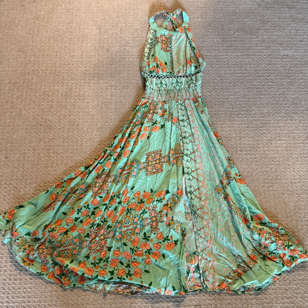 Jaase Green and Orange Floral Backless Dress